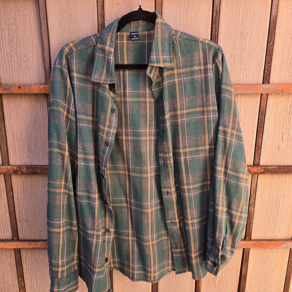SHEIN Green and Orange Plaid Shirt
